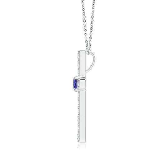 Round Tanzanite Cross Natural Diamond Necklace