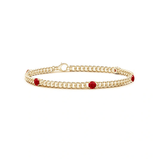 Round Ruby Five Stone Natural Diamond Bracelet