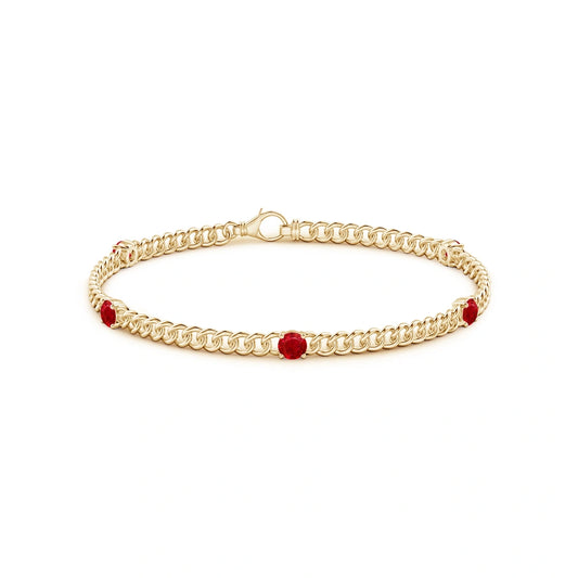 Round Ruby Five Stone Natural Diamond Bracelet