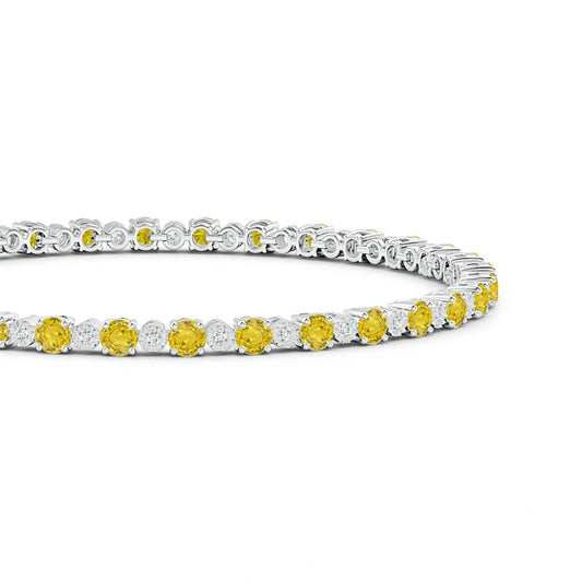 Round Yellow Sapphire Tennis Natural Diamond Bracelet