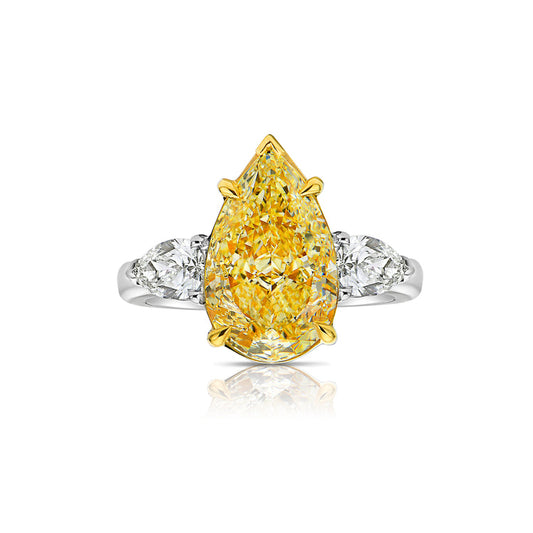 4ct Light Yellow Pear Diamond Ring