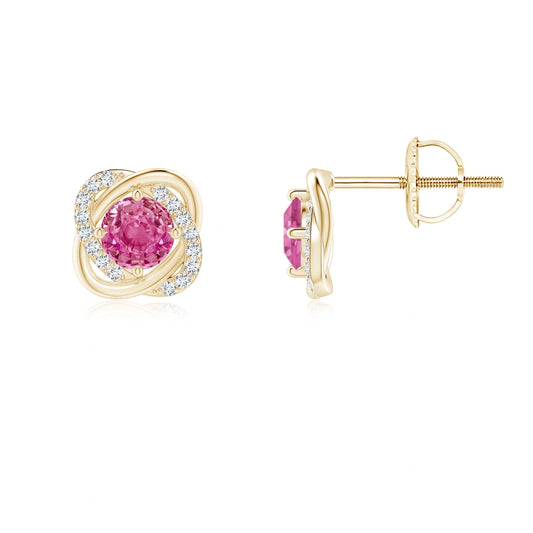 Round Pink Sapphire Solitaire Natural Diamonds Earrings