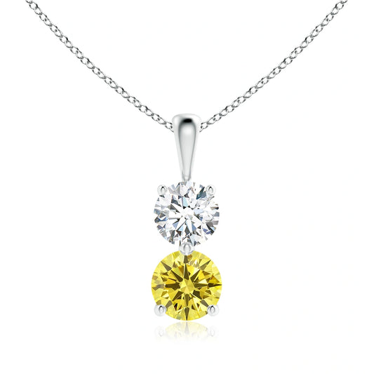 Round Yellow Sapphire Two Stone Natural Diamond Necklace