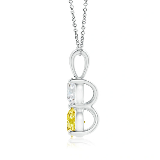 Round Yellow Sapphire Two Stone Natural Diamond Necklace