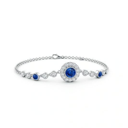 Round Blue Sapphire Vintage Natural Diamond Bracelet