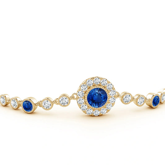 Round Blue Sapphire Vintage Natural Diamond Bracelet