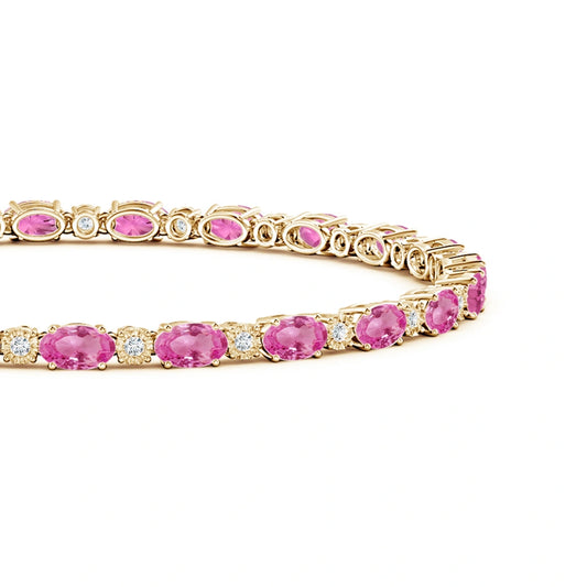 Oval Pink Sapphire Natural Diamond Bracelet