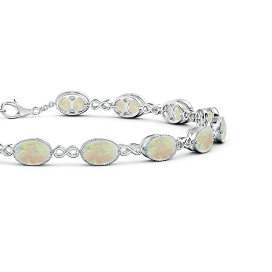 Oval Opal Infinity Natural Diamond Bracelet