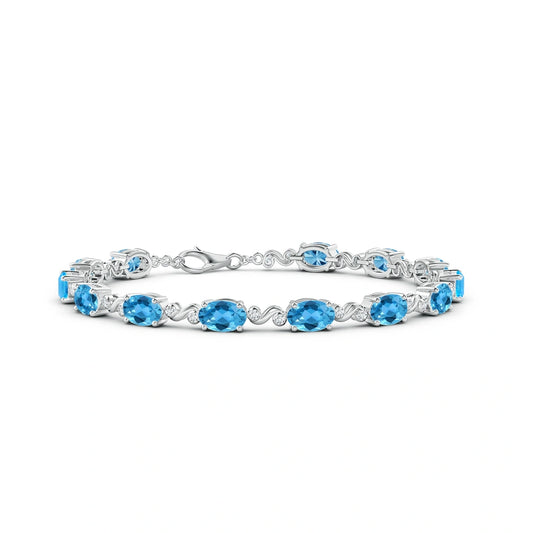 Oval Blue Topaz Swiss Natural Diamond Bracelet