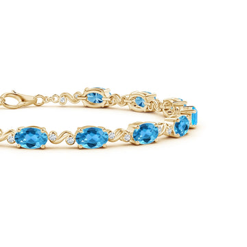 Oval Blue Topaz Swiss Natural Diamond Bracelet