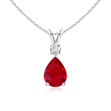 Pear Ruby Teardrop Natural Diamond Necklace