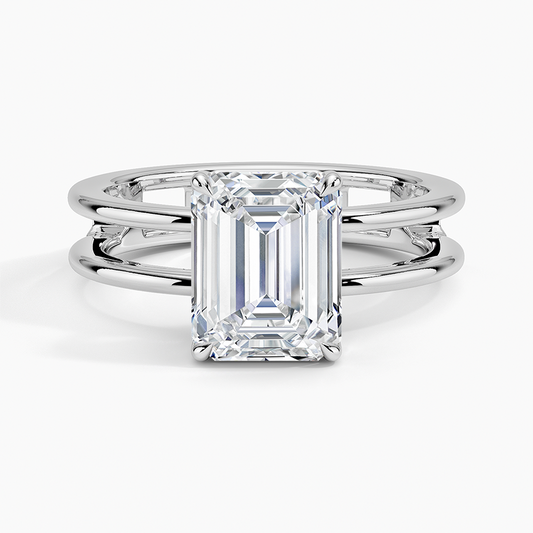 Aimee Open Double Band Solitaire Ring in 18K White Gold