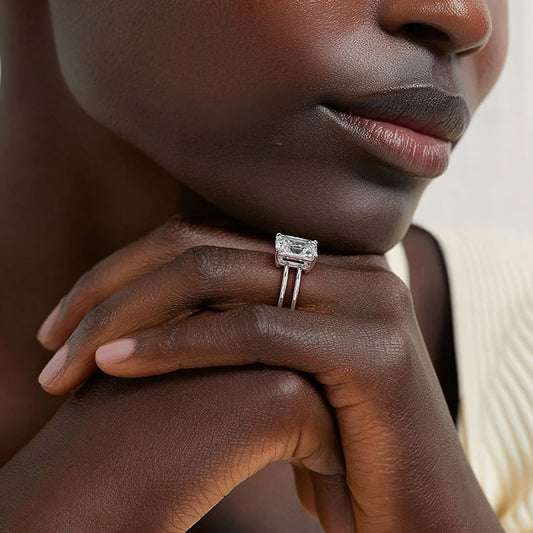 Aimee Open Double Band Solitaire Ring in 18K White Gold