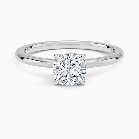 Cushion Lab Diamond - Solitaire Engagement Ring in 18k White Gold