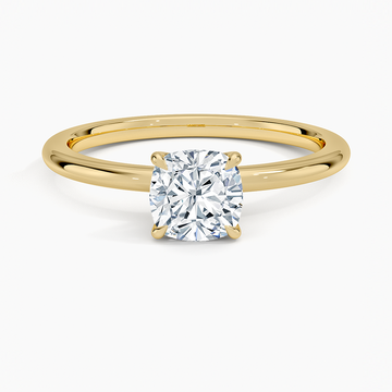 Cushion Lab Diamond - Solitaire Engagement Ring in 18k Yellow Gold