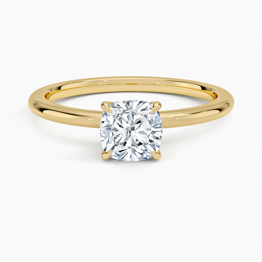 Cushion Lab Diamond - Solitaire Engagement Ring in 18k Yellow Gold