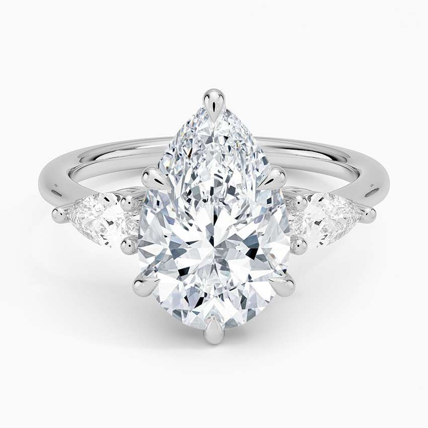 5 Carat Pear - Lab Diamond - Pear Trilogy - Engagement Ring in 18k White Gold