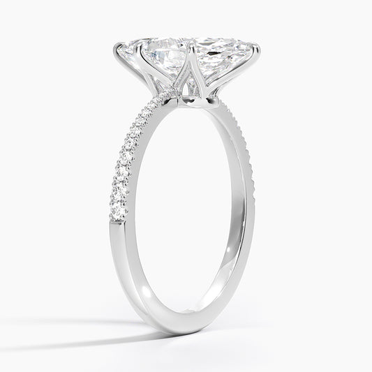 Marquise Lab Diamond - Pave Setting - Solitaire Engagement Ring in 18k White Gold