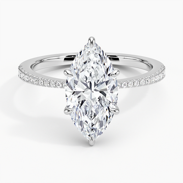 Marquise Lab Diamond - Pave Setting - Solitaire Engagement Ring in 18k White Gold