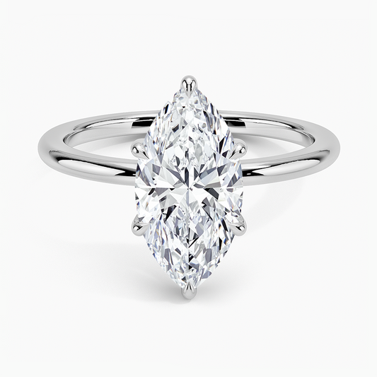 Marquise Lab Diamond - Solitaire Engagement Ring in 18k White Gold