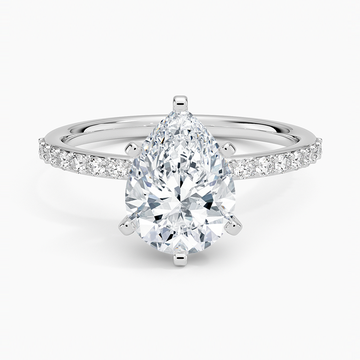 Pear Lab Diamond - Pave Setting - Solitaire Engagement Ring in 18k White Gold