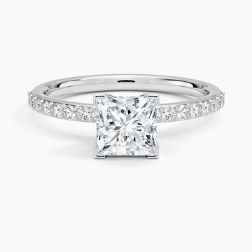 Princess Lab Diamond - Pave Setting - Solitaire Engagement Ring in 18k White Gold