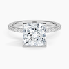 Princess Lab Diamond - Pave Setting - Solitaire Engagement Ring in 18k White Gold