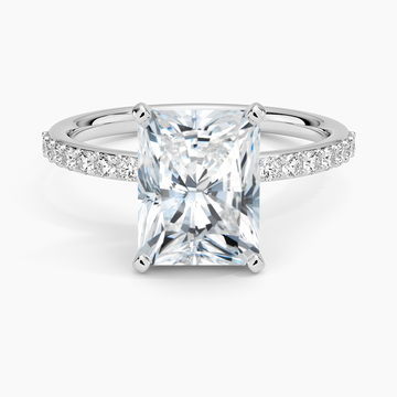 Radiant Lab Diamond - Pave Setting - Solitaire Engagement Ring in 18k White Gold