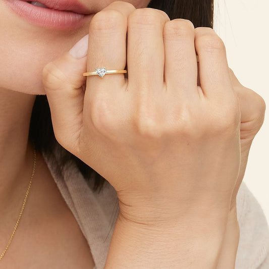 Heart Shaped Lab Diamond Ring in 18K Yellow Gold
