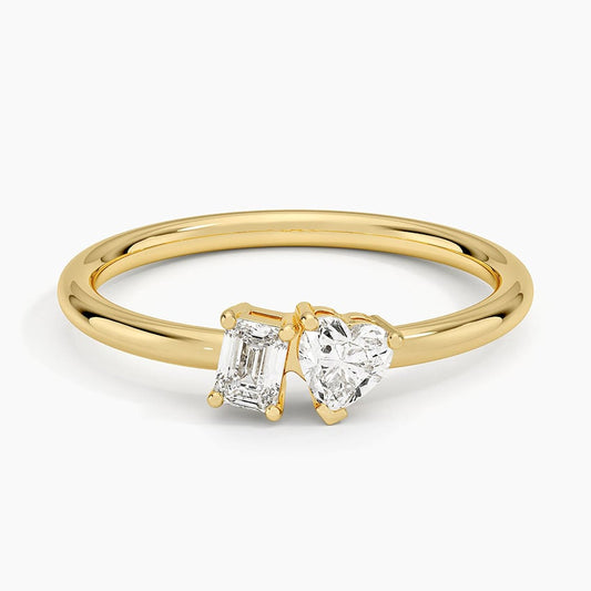 Emerald and Heart-Shaped Diamond Toi et Moi Ring 0.33 ct.  in 18K Yellow Gold