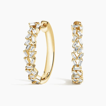 Baguette Diamond Cluster Hoop Earrings 0.25 ct in 18K Yellow Gold