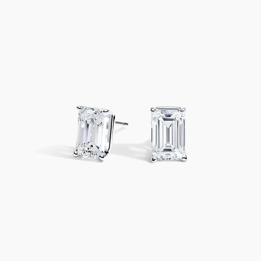 Emerald Cut Lab Grown Diamond Stud Earrings White Gold 18k