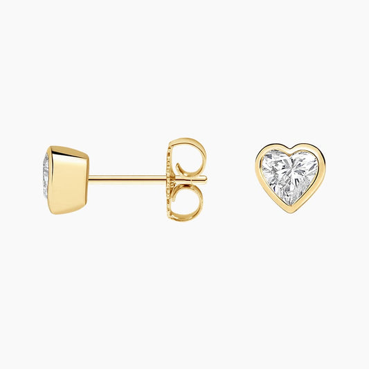 Heart Shaped Lab Emerald Bezel Stud Earringsb in 18K Yellow Gold