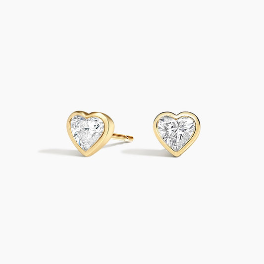 Heart Shaped Lab Diamond Bezel Stud Earrings 0.875 ct  in 18K Yellow Gold