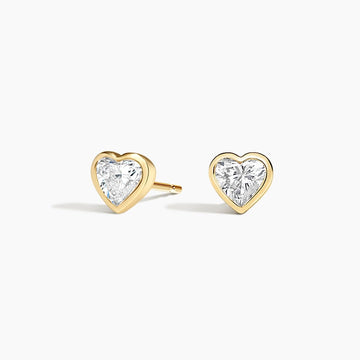 Heart Shaped Lab Emerald Bezel Stud Earringsb in 18K Yellow Gold