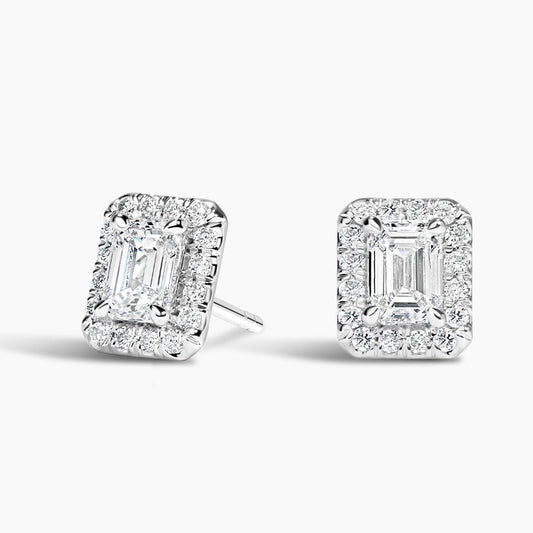 Emerald Cut Lab Grown Diamond Halo Stud Earrings