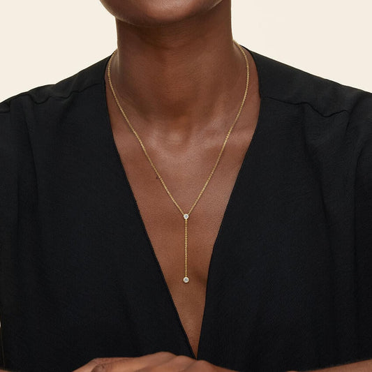 Lab Diamond Bezel Lariat Necklace 0.375 ct in 18K Yellow Gold