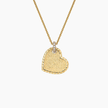 Engravable Heart Shaped Pavé Diamond Necklace in 18K Yellow Gold