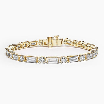 Allegra Baguette and Round Lab Diamond Tennis Bracelet 7 ct in 18K Yellow Gold