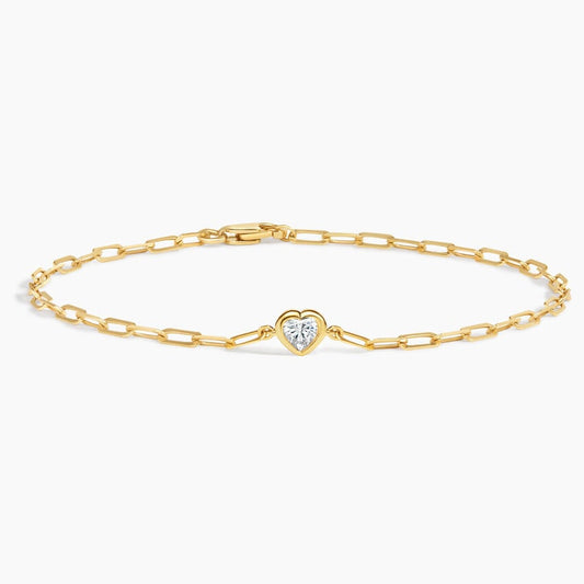 7 in. Heart Shaped Lab Diamond Paperclip Chain Bracelet 0.2 ct  in 18K Yellow Gold
