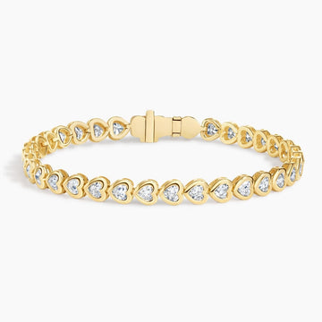 Heart Shaped Lab Diamond Bezel Tennis Bracelet 3.33 ct in 18K Yellow Gold