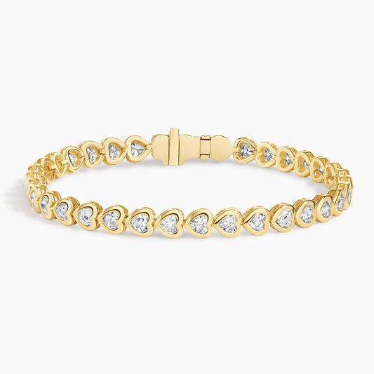 Heart Shaped Lab Diamond Bezel Tennis Bracelet 3.33 ct.  in 18K Yellow Gold