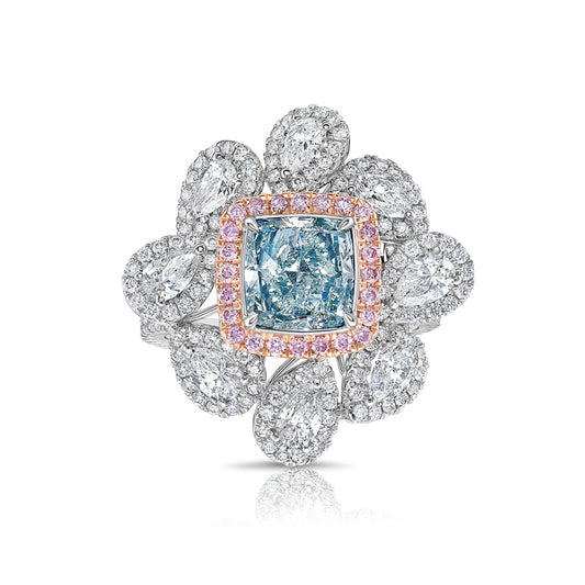 1.67ct Bluish Green Cushion Diamond Statement Ring