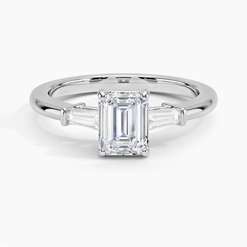 Emerlad Lab Diamond Baguette Trilogy Solitaire Engagement Ring in 18k White Gold