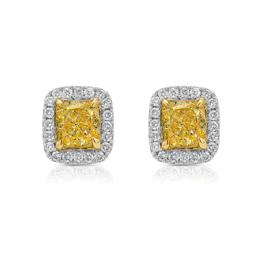 1.39ct Fancy Yellow Halo Diamond Studs