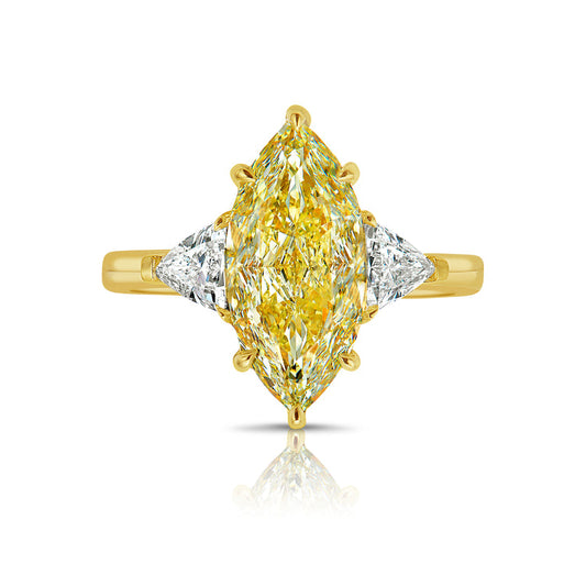 3.34ct Light Yellow Marquise Cut Diamond Engagement Ring