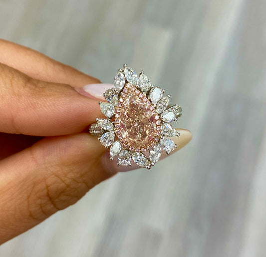 2.5 Carat Pear Shape Peach Diamond Ring