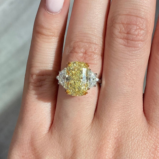 5.5ct Fancy Yellow Elongated Cushion Diamond Engagement Ring