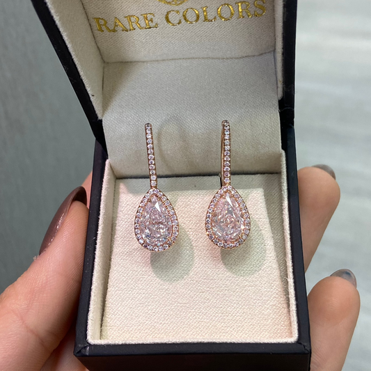 4ct Light Pink Pear Diamond Drop Earrings