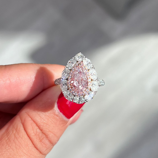 2ct Pink Pear Diamond Statement Ring and Pendant